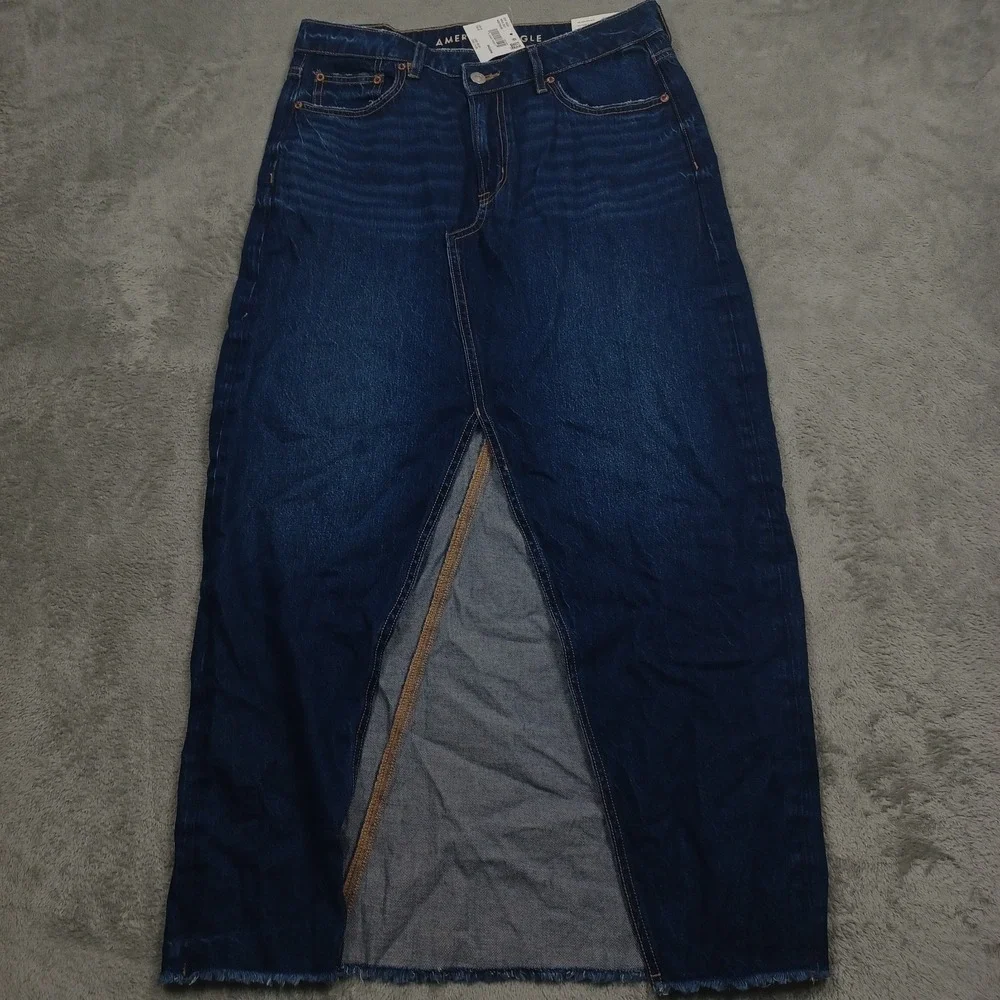 American‎ Eagle Skirt Womens 8 Blue Denim High Rise Maxi NWT
